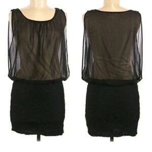 80's Emerald Sundae Mesh Overlay Lace Stretch Lace Skirt Mini Dress Black Sz M